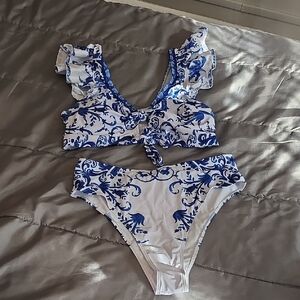 Blue and White Floral Bikini Set